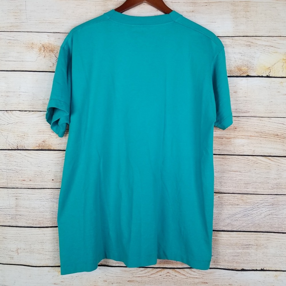 VINTAGE Screen Stars Shirt Size XL Teal Single Stitch Short Sleeve Dance Yoga - Picture 7 of 7